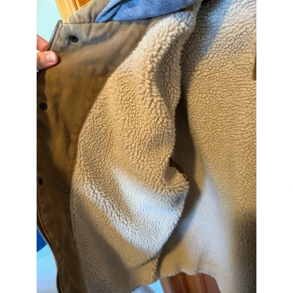 Levi's Mens Tan‎ Canvas Sherpa Lined Hooded Trucker Work Jacket Brown L/XL